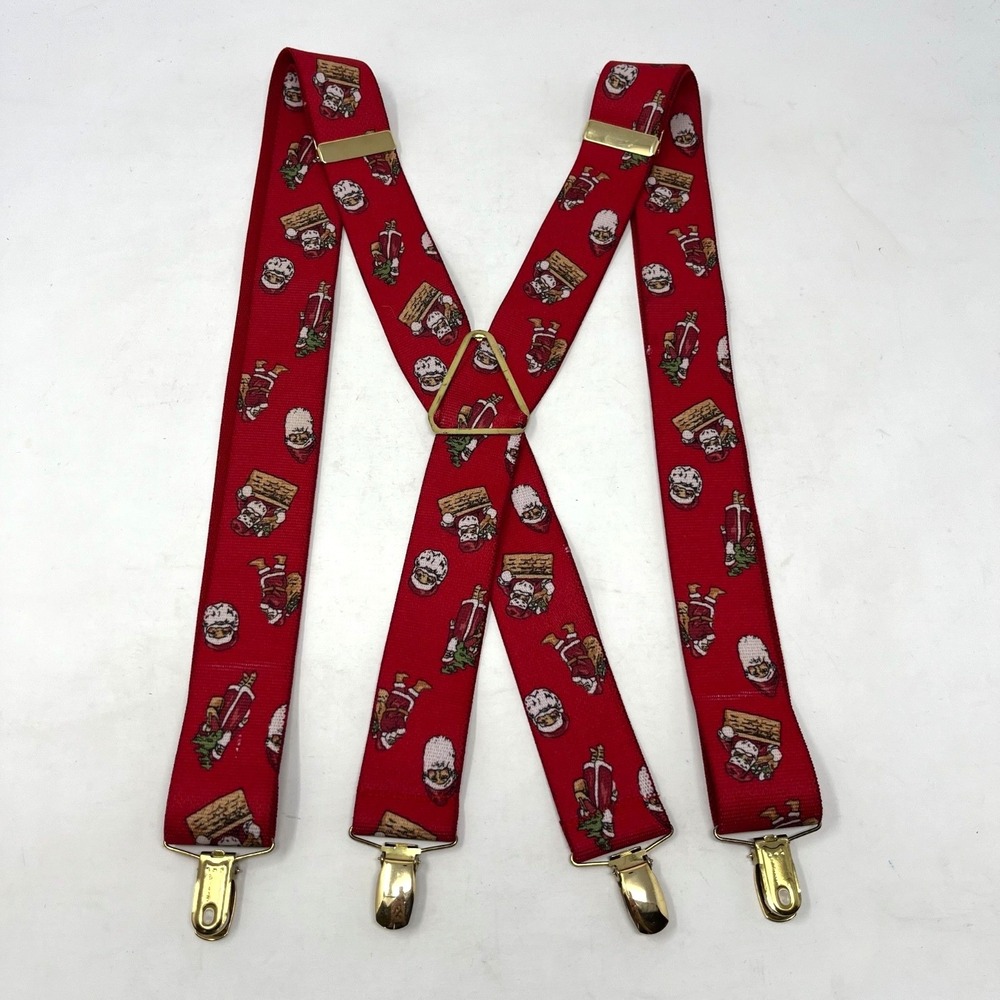 Vintage Red Santa Suspenders Christmas in July Novelty Print Holidays Eclectic